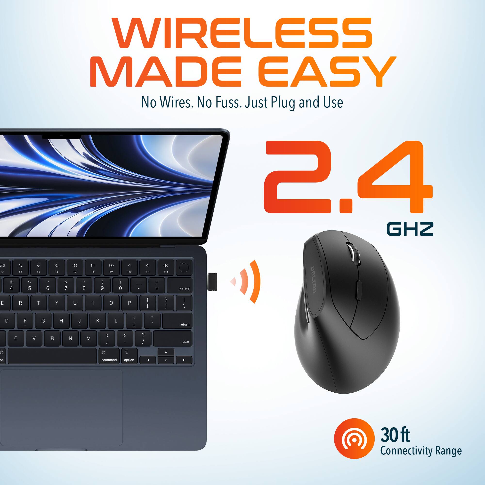 WIRELESS MADE EASY No Wires. No Fuss. Just Plug and Use 2.4 GHZ 30ft Connectivity Range