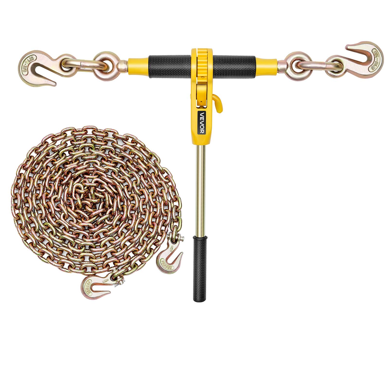 Alt View 5. VEVOR - Ratchet Chain Binder, 5/16 in x 12.8 ft G80 Chains, 8000 lbs Working Load of Ratchet Load Binder, Chains and Binders Set - Black, Yellow.