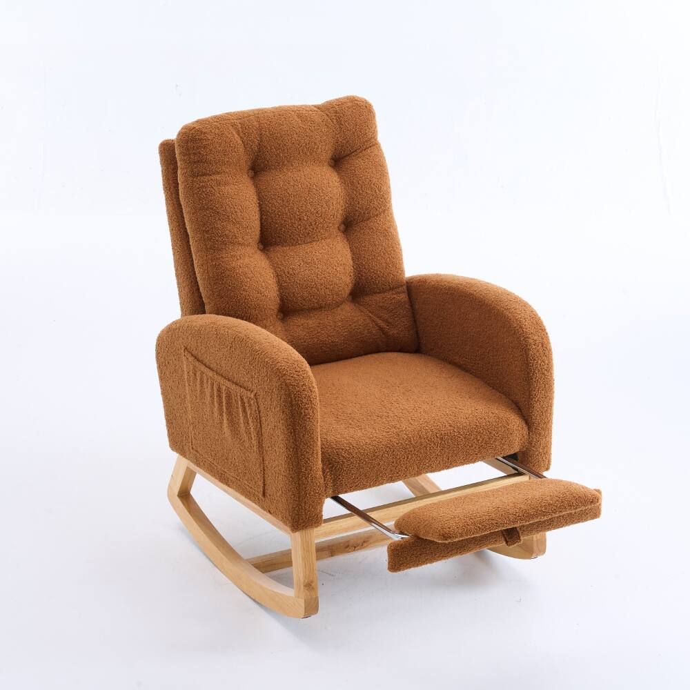 Alt View 10. Loheer - Loheer Caramel Accent Rocking Chair with Footrest High Back Upholstered Nursery Rocker Solid Wood Base - Caramel.