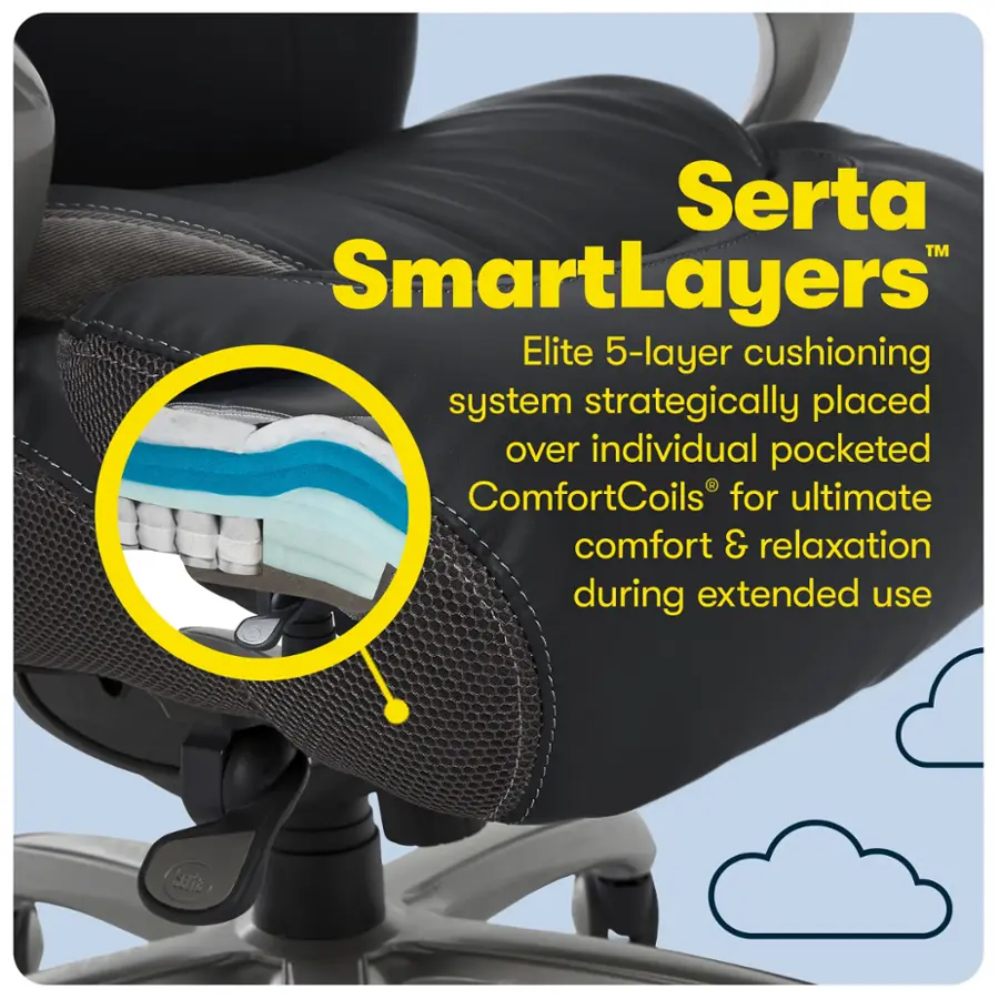 Alt View 15. Serta - Big & Tall with Smart Layers Technology and AIR Lumbar Bonded Leather Executive Chair - Black.