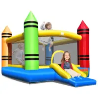 Costway Inflatable Bounce House Kids Jumping Castle w/ Slide&Ocean Balls Blower Excluded - Multicolor - Front_Zoom