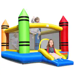 Costway - Inflatable Bounce House Kids Jumping Castle w/ Slide&Ocean Balls Blower Excluded - Multicolor