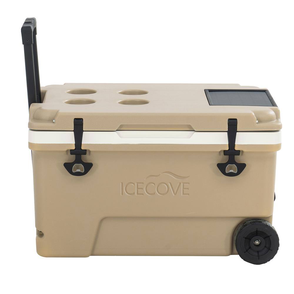 Alt View 1. SUNJOY - 60-Quart Insulated Portable Rolling Ice Chest Solar Cooler with Wheels - Beige.