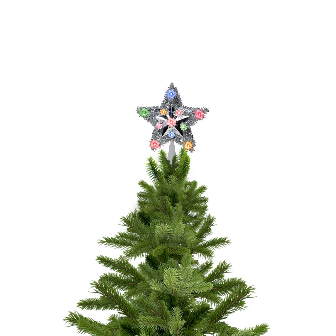 Alt View 3. Northlight - 9" Lighted Silver Star Christmas Tree Topper - Multicolor Lights - Multi.