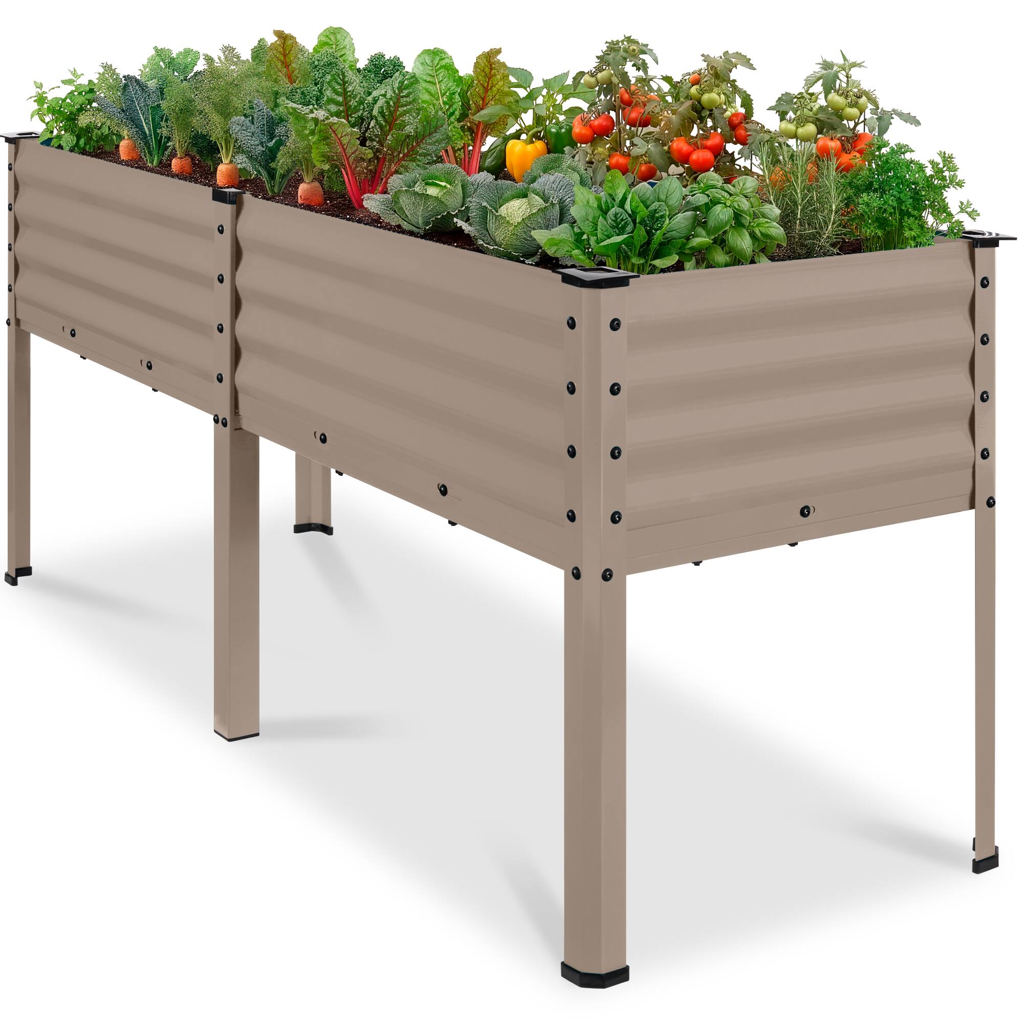 Front. Best Choice Products - Best Choice Products 72x24x30in Non Toxic Elevated Galvanized Metal Garden Bed Corner Protectors - Taupe - Taupe.