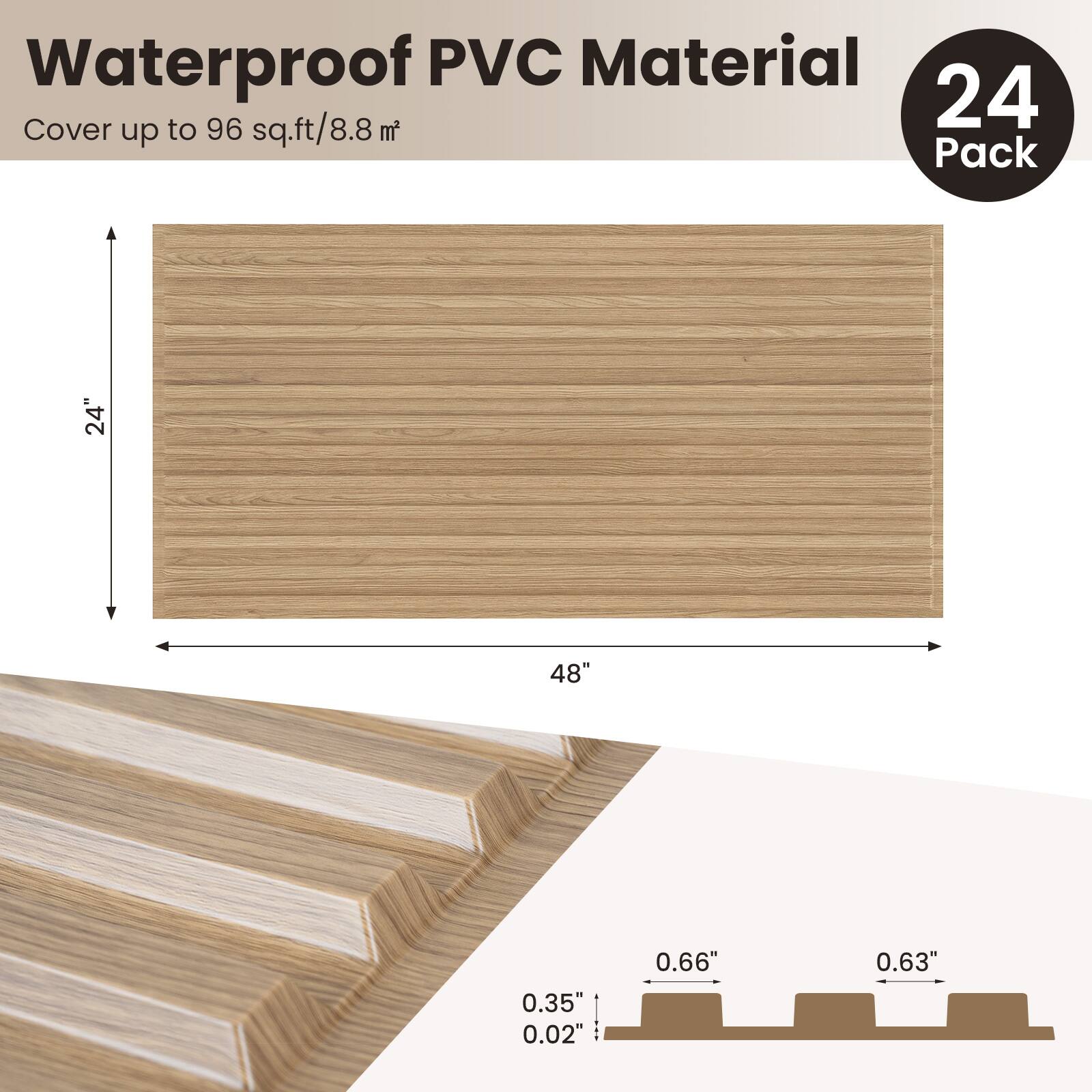 Waterproof PVC Material  
Cover up to 96 sq.ft/8.8 m²  
24 Pack  
24" x 48"  
0.35" x 0.02" x 0.66" x 0.63"