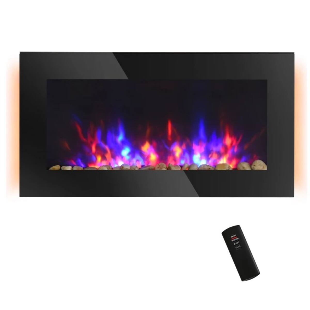 Angle. Loheer - Loheer Wall Mounted Electric Fireplace with 7 Color Flame Effect and Pebble Display, 36-Inch Black - Black.