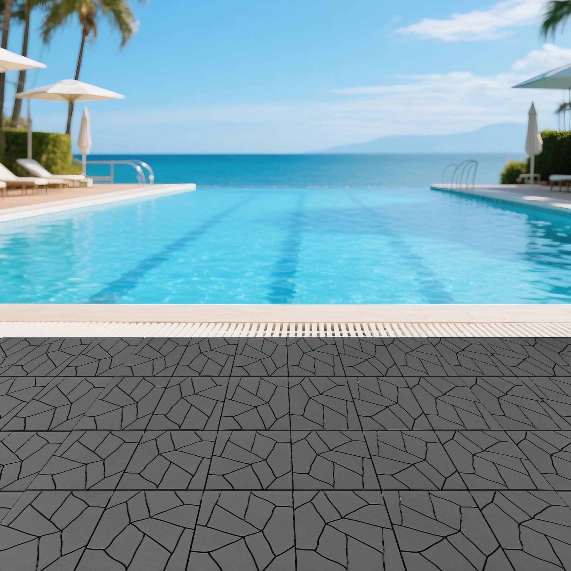 Alt View 2. APRILSOUL - 44pcs 12in Stone Style Interlocking Deck Tiles Indoor Outdoor Dark Gray - GRAY.