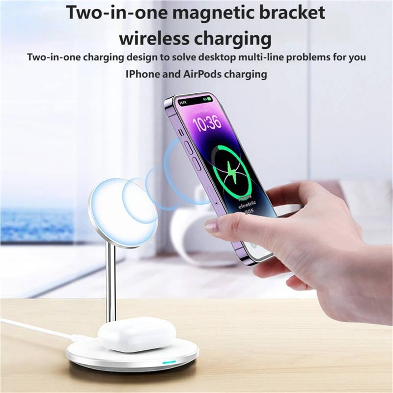 Two-in-one magnetic bracket wireless charging

Two-in-one charging design to solve desktop multi-line problems for you

iPhone and AirPods charging

10:36

electric 80s