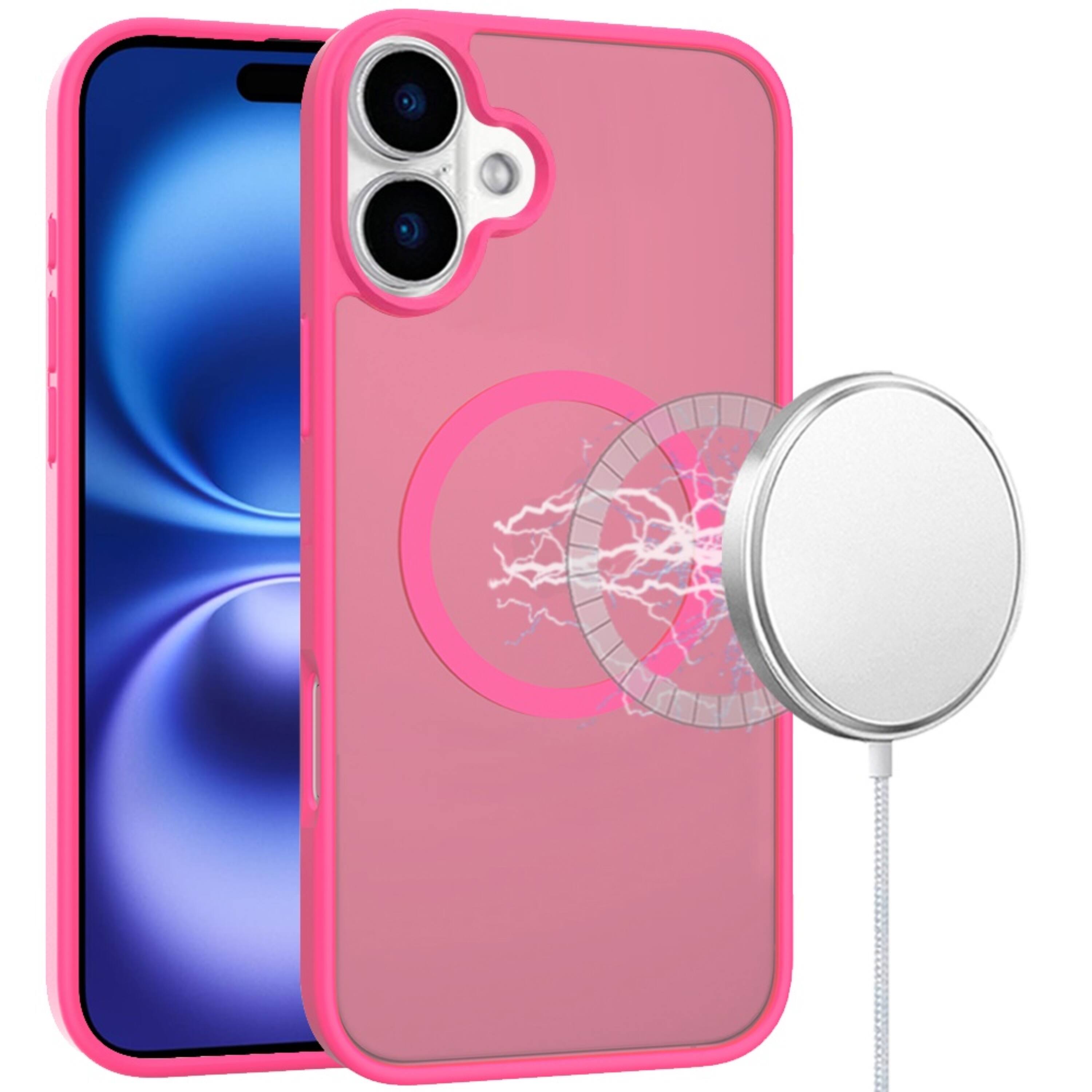 Kitcheniva - Soft Touch Frosted Cover Magnetic Circle Phone Case With Tempered Glass For iPhone 17 - Hot Pink price history on PriceWatchPro