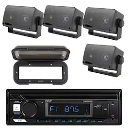 Pyle - Marine Bluetooth Stereo Receiver w/Cover, 4x 3.5'' 200W Max Power 3-Way Weather Proof Black Mini Box Speakers