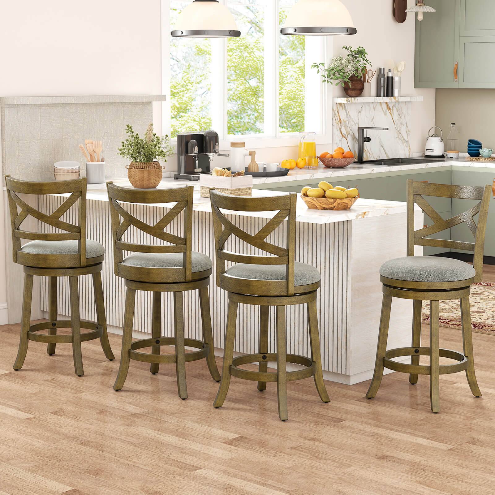 Alt View 4. Costway - Swivel Bar Stools Set of 4 Counter Height Chairs with Hollow Back  Soft-padded Seat - Grey.
