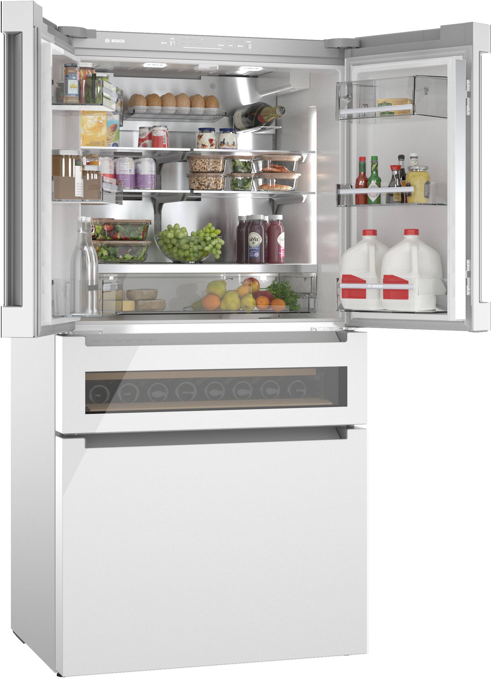 Alt View 5. Bosch - 800 Series 36 in. Wide 20.5 Cu. Ft. French Door Bottom Freezer Freestanding Smart Refrigerator with Refreshment Center - White.