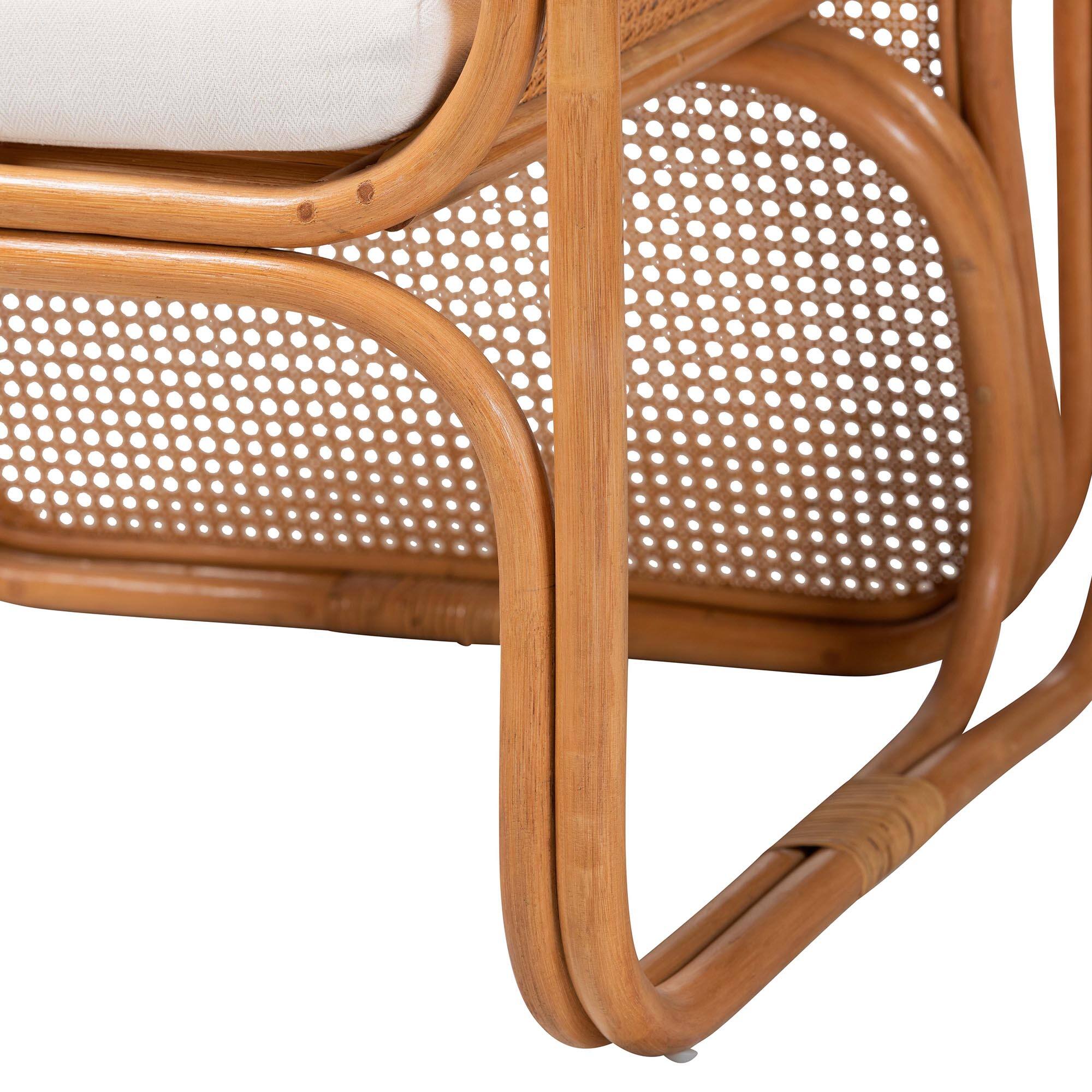 Alt View 2. bali & pari - Cambridge Natural Rattan Armchair - Handcrafted Lounge Chair with Cushion, Rounded Frame with Cane Woven Panels - Light Honey.