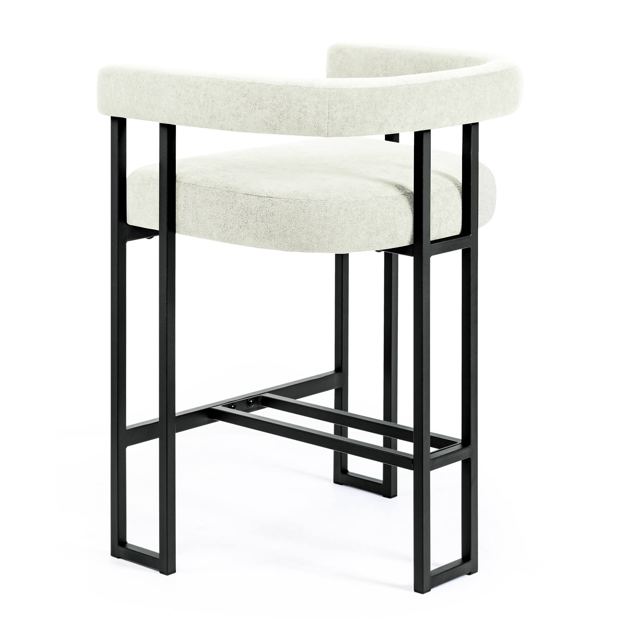 Angle. KERDOM - 1pc Upholstered 26‘’ High Kitchen Chair Velvet Bar Stool, Padded Kitchen Island Stool with Arm for 30-40'' Countertop - Pearl White.