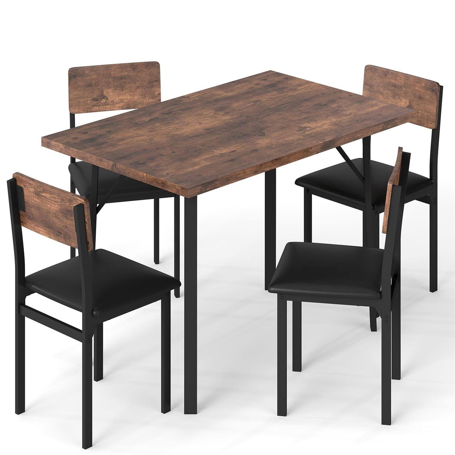 Angle. Pefilos - 5-Piece Dining Set,4 PU Leather Chairs Metal Frame,Waterproof,Rustic Brown - Brown.