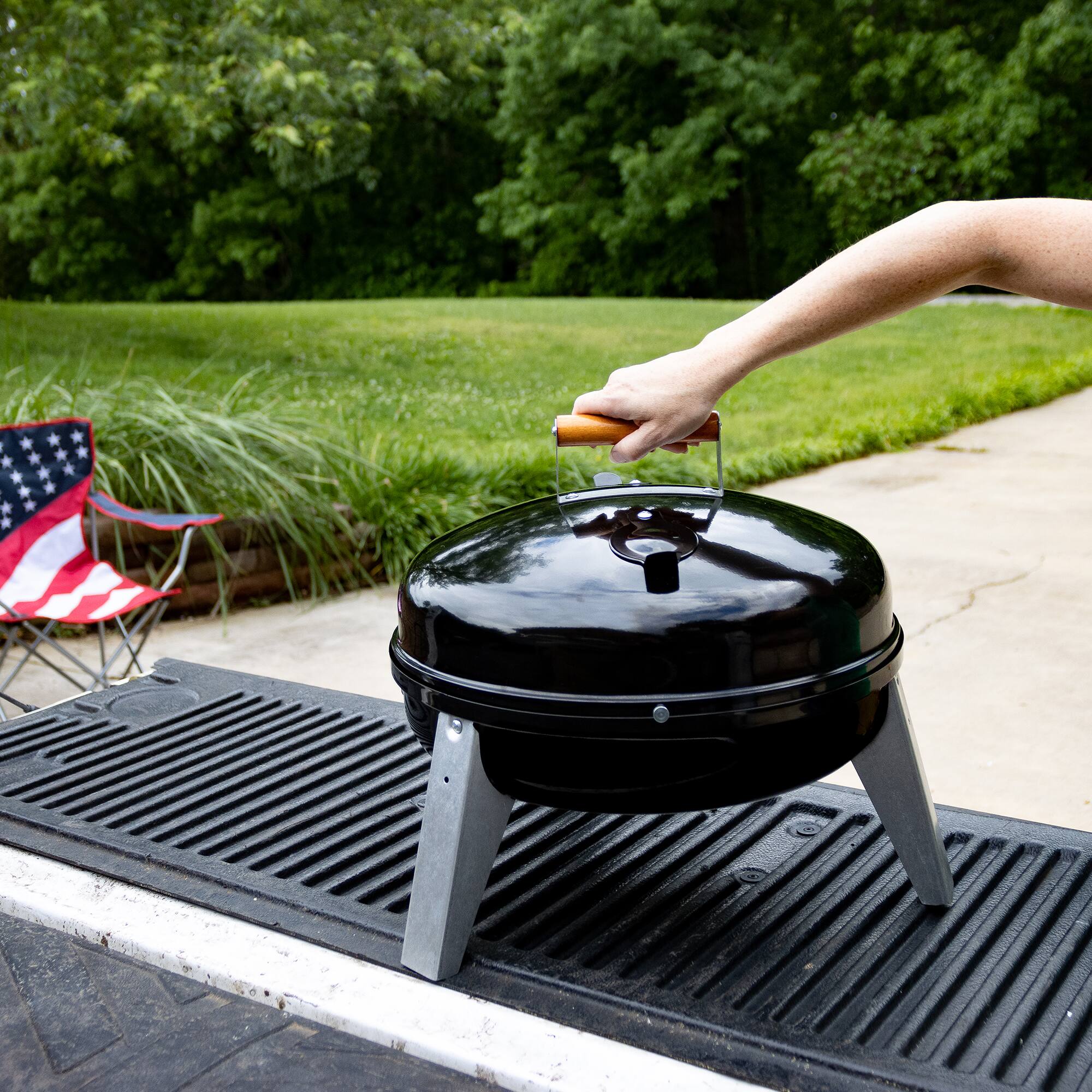 Alt View 1. Americana Grills - Americana Lock N Go Portable Charcoal Grill with Locking Hood & Bowl, Black - Black.