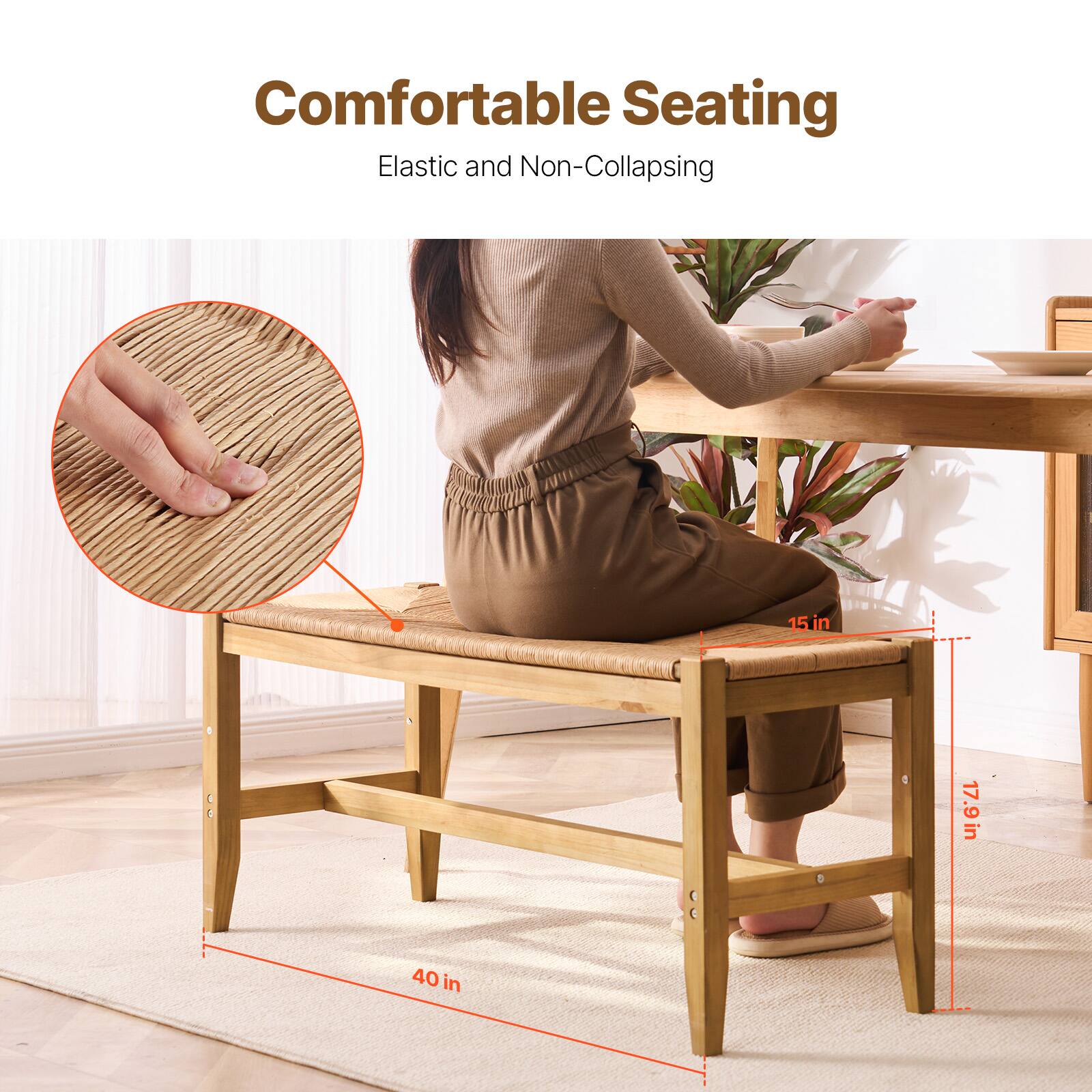 Comfortable Seating  
Elastic and Non-Collapsing  

15 in  
17.9 in  
40 in