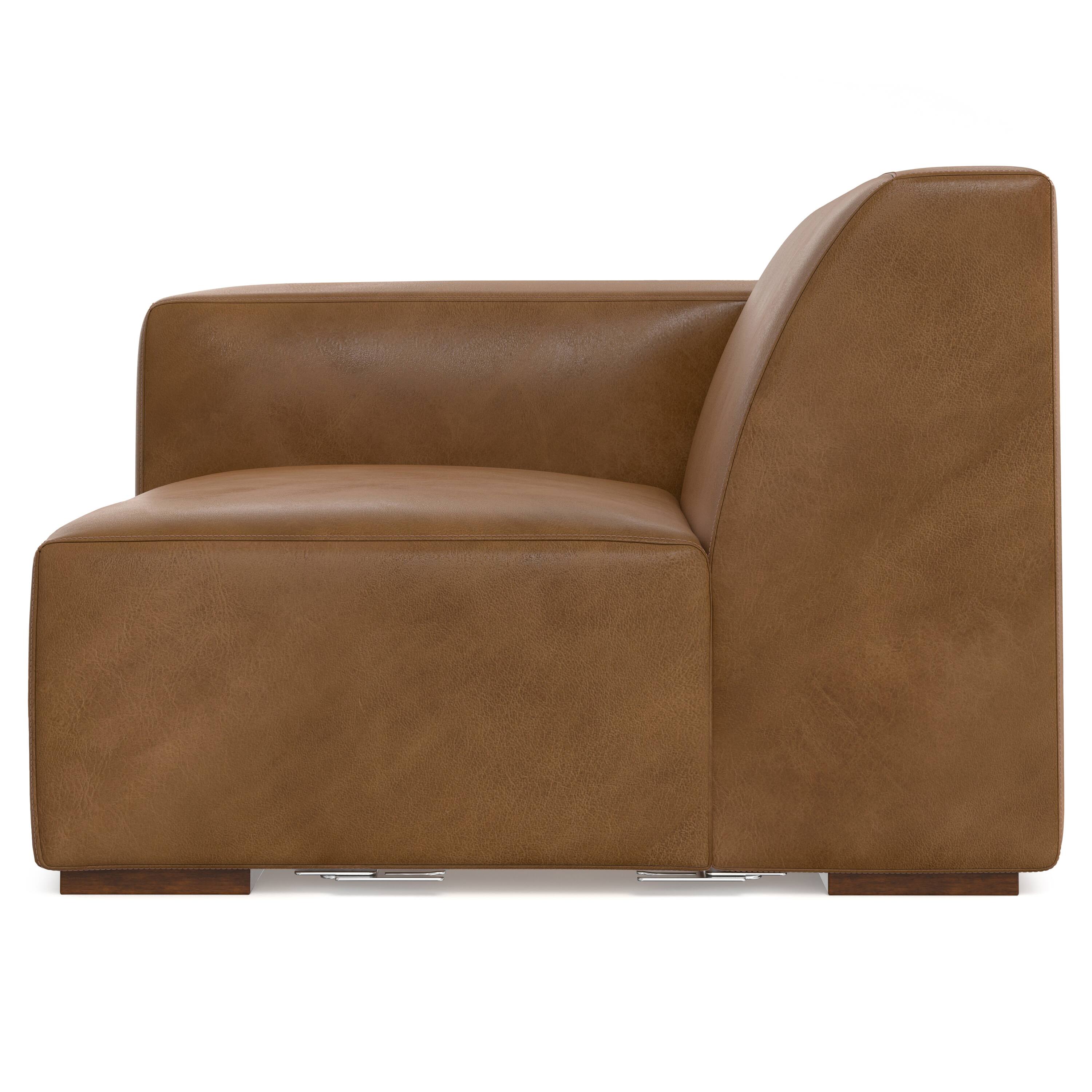 Alt View 2. Simpli Home - Rex Left-Arm Sofa Module in Genuine Leather - Caramel Brown.