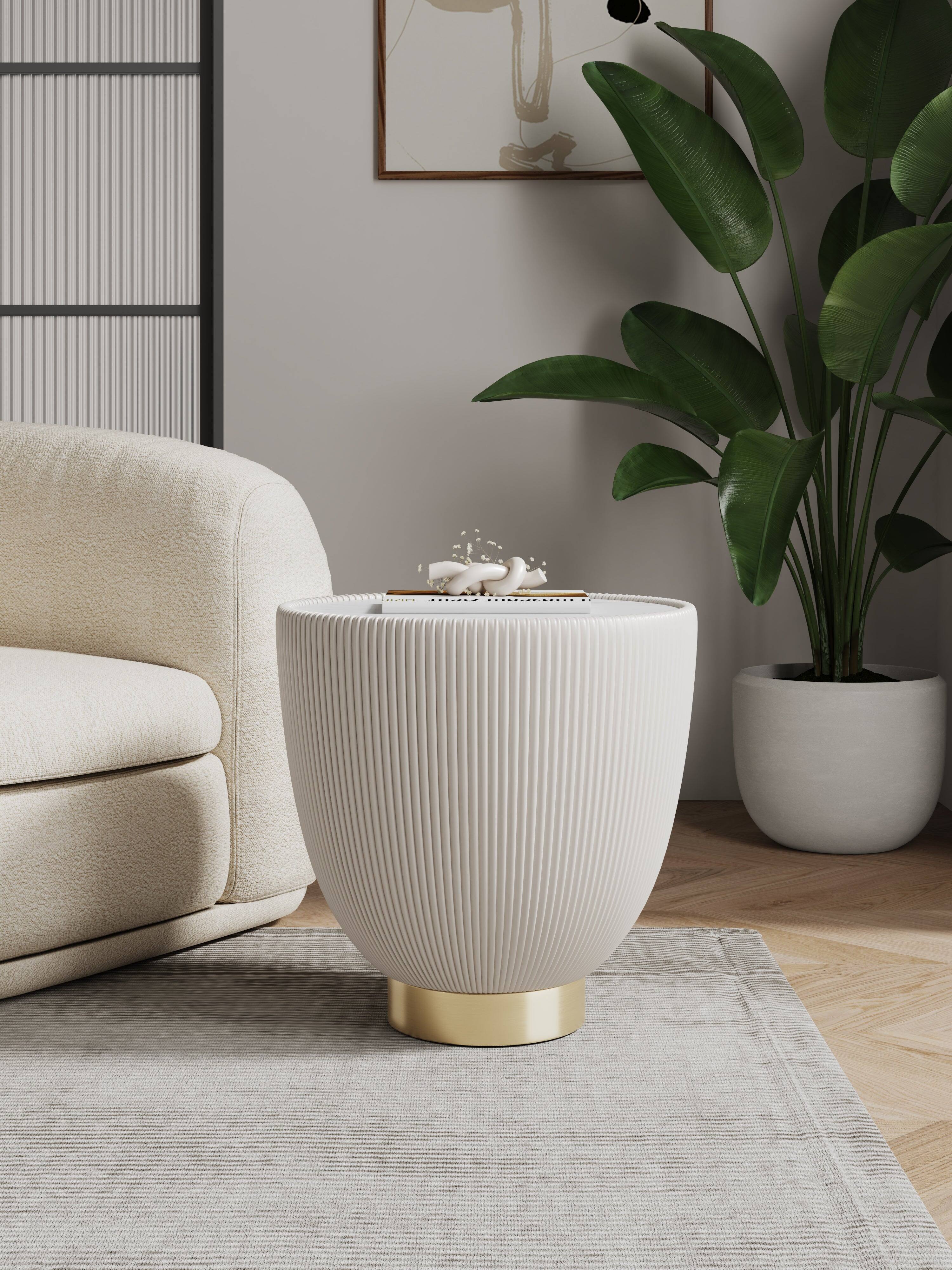 Angle. Manhattan Comfort - Anderson Modern Sintered Stone Top Upholstered End Table - Cream.
