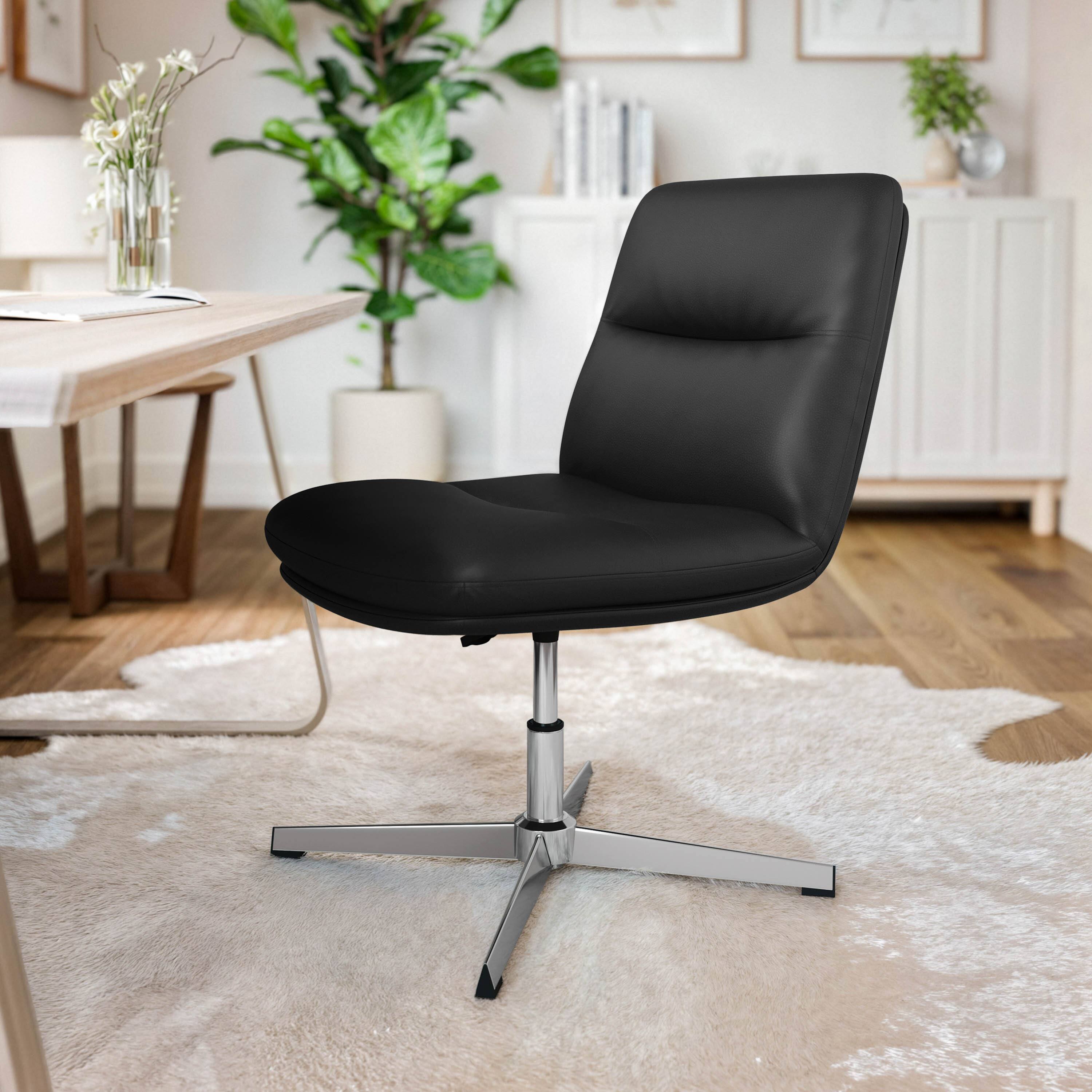 Alt View 1. Flash Furniture - Chloe Commercial Mid-Back Black Padded LeatherSoft Armless Stationary Task Office Chair with Adjustable Height, Swivel F - Black.