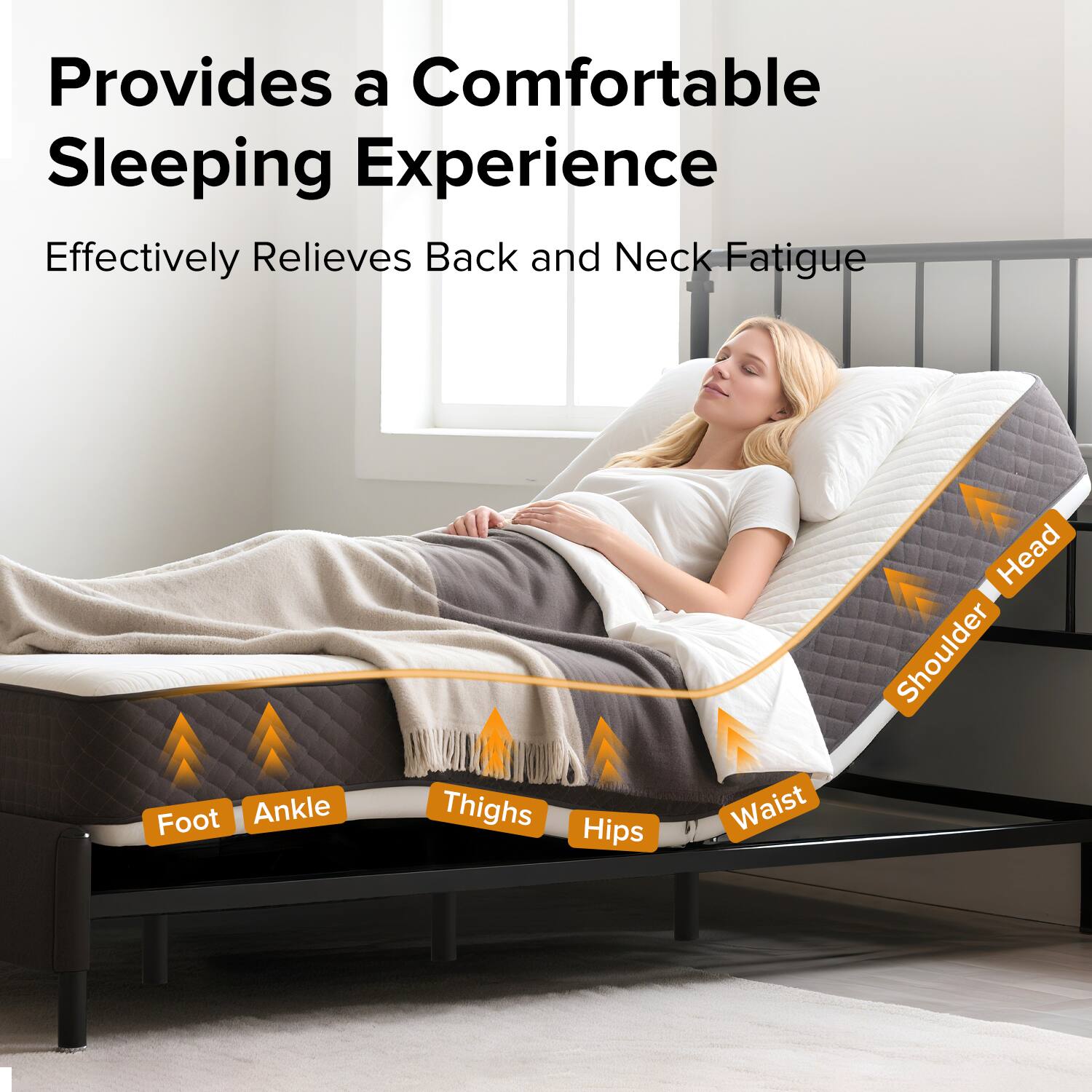 Provides a Comfortable Sleeping Experience  
Effectively Relieves Back and Neck Fatigue  

Foot  
Ankle  
Thighs  
Hips  
Waist  
Shoulder  
Head