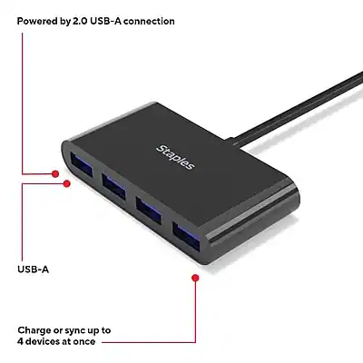 Device Tech Staples Staples TECH 4 Port USB 2.0 Hub Black ST62379 - Best Buy