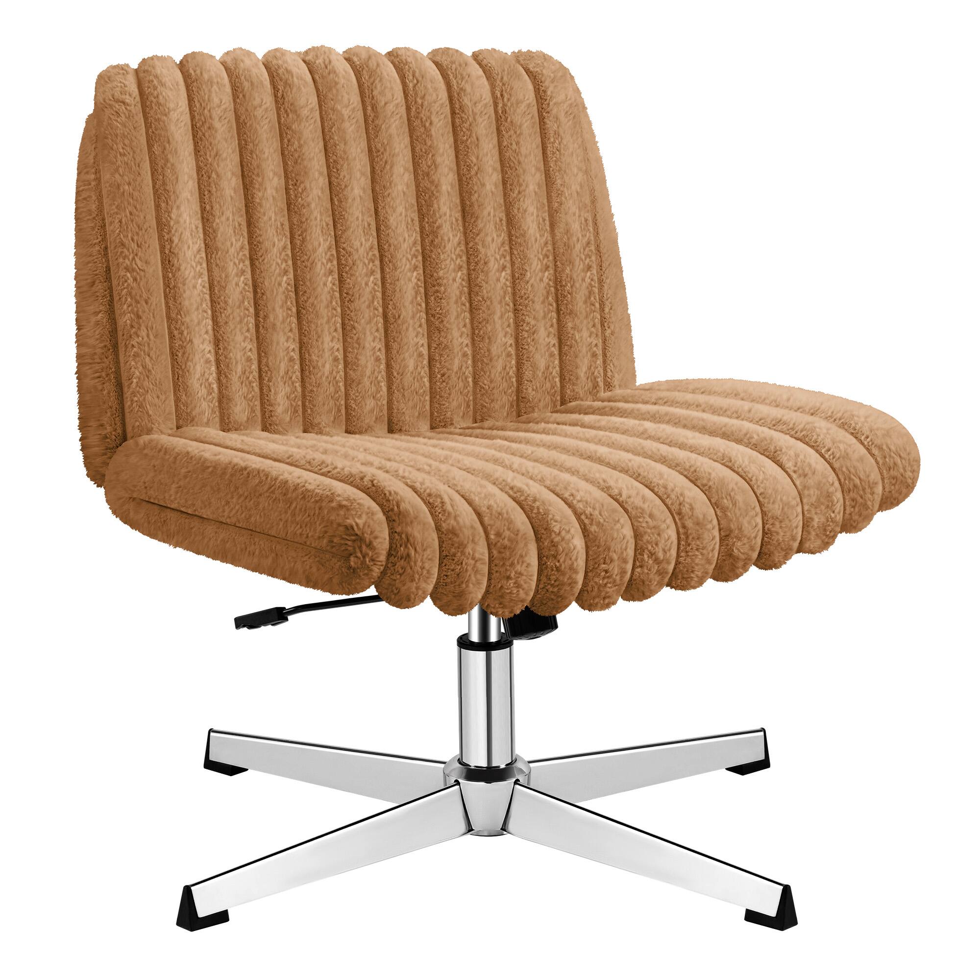 Angle. Brick Attic - Armless Office Chair for Home&Bedroom,Ergonomic Plush Swivel Criss Cross Chair, Wide Vanity Makeup Chair - Brown.