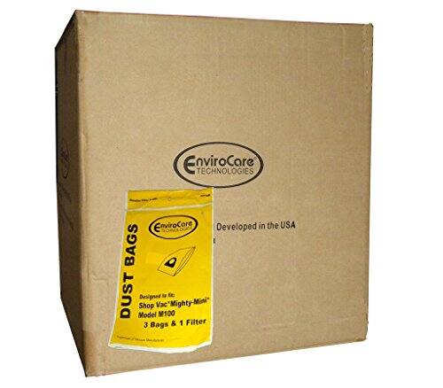 EnviroCare TECHNOLOGIES  
Developed in the USA  

DUST BAGS  
Designed for: Shop Vac Mighty-Mini Vac Model M100  
3 Bags & 1 Filter