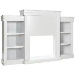 Costway - 70" Fireplace TV Stand Modern Media Entertainment Center Bookcase - White