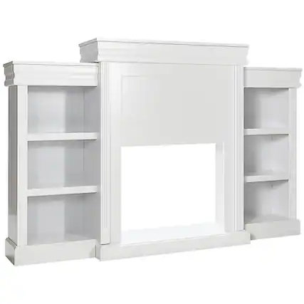 Front. Costway - Costway 70" Fireplace TV Stand Modern Media Entertainment Center Bookcase - White.