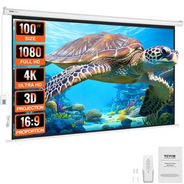 VEVOR - Motorized Projector Screen, 100 inch 16:9 4K 1080 HD Electric Projector Screen, Automatic Projection Screen - White