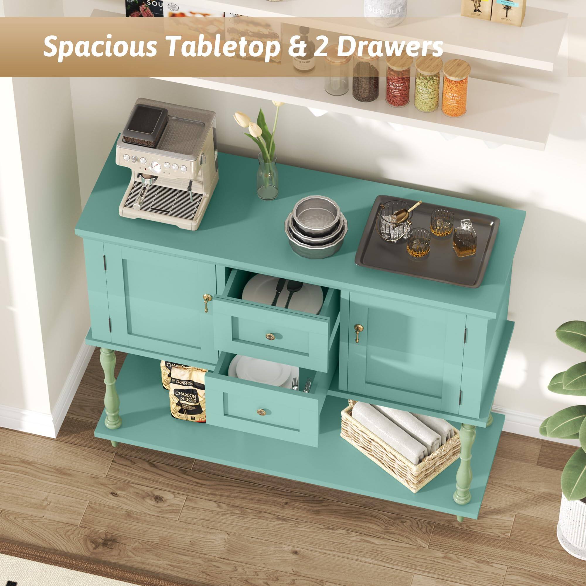Spacious Tabletop & 2 Drawers