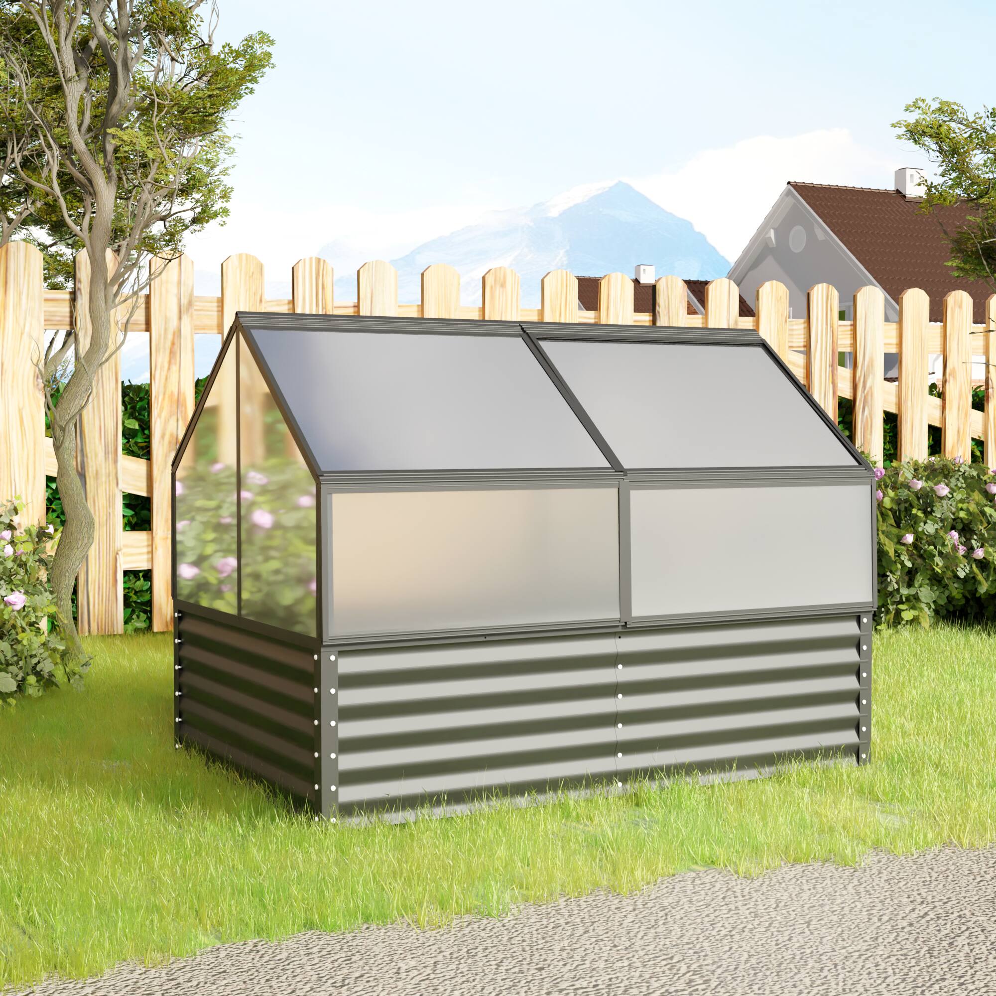 Left. Loheer - Loheer Large Greenhouse with Raised Garden Bed Heavy Duty Outdoor Vegetable Planter Box with Cover.