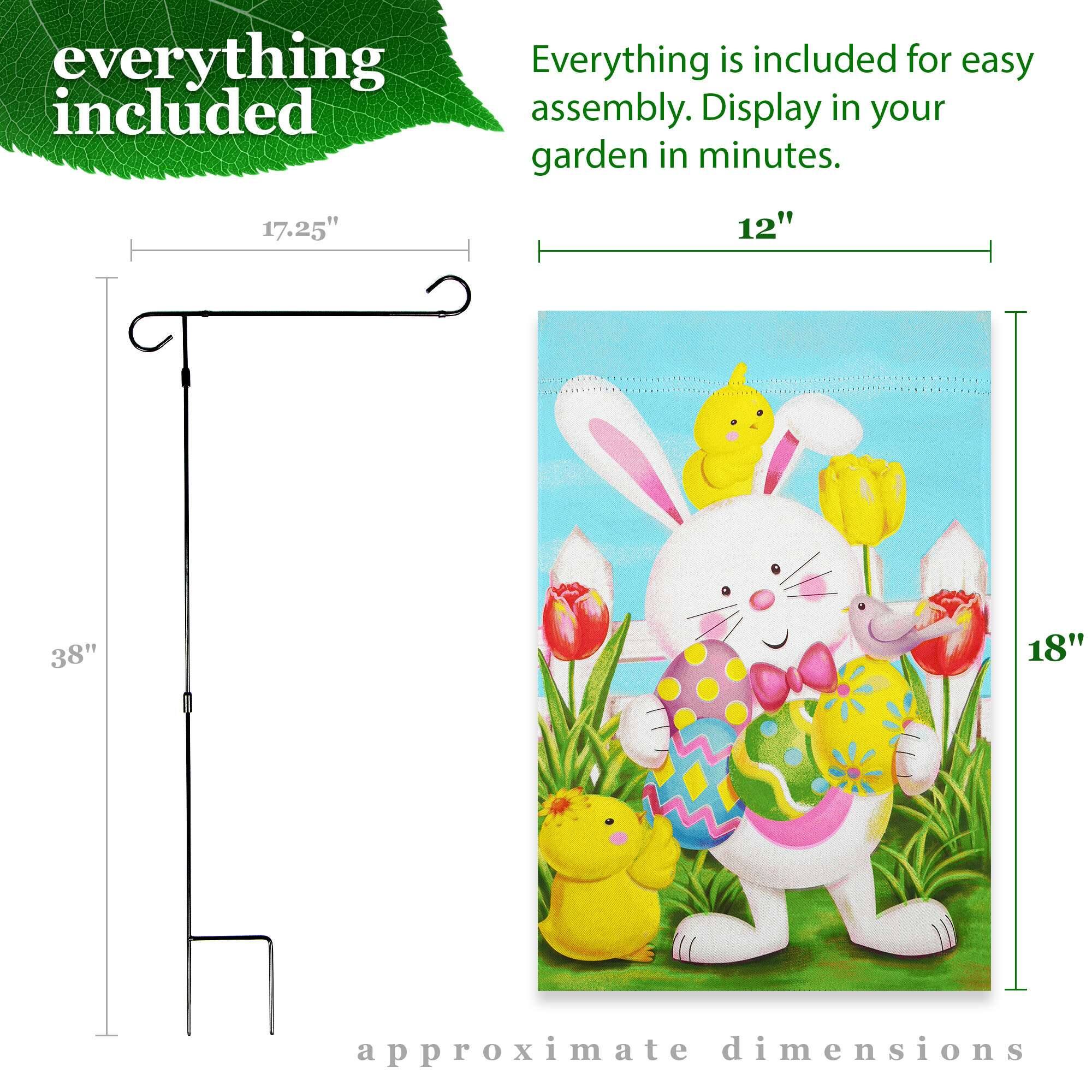 Everything is included for easy assembly. Display in your garden in minutes.

17.25" 12" 38" 18" approximate dimensions
