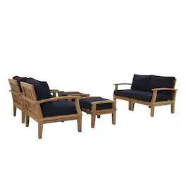 Modway - Marina 6-Piece Outdoor Teak Patio Set - Natural Navy