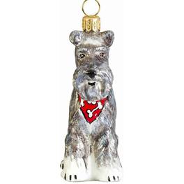 Joy to the World Collectibles - Joy to the World Floppy Ears Grey Schnauzer with Bandana Polish Glass Christmas Tree Ornament - Gray
