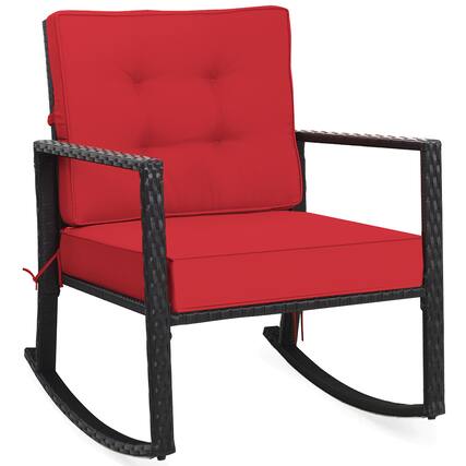 Front. Costway - Costway Patio Rattan Rocker Chair Outdoor Glider Wicker Rocking Chair Cushion Lawn - Red,Black.