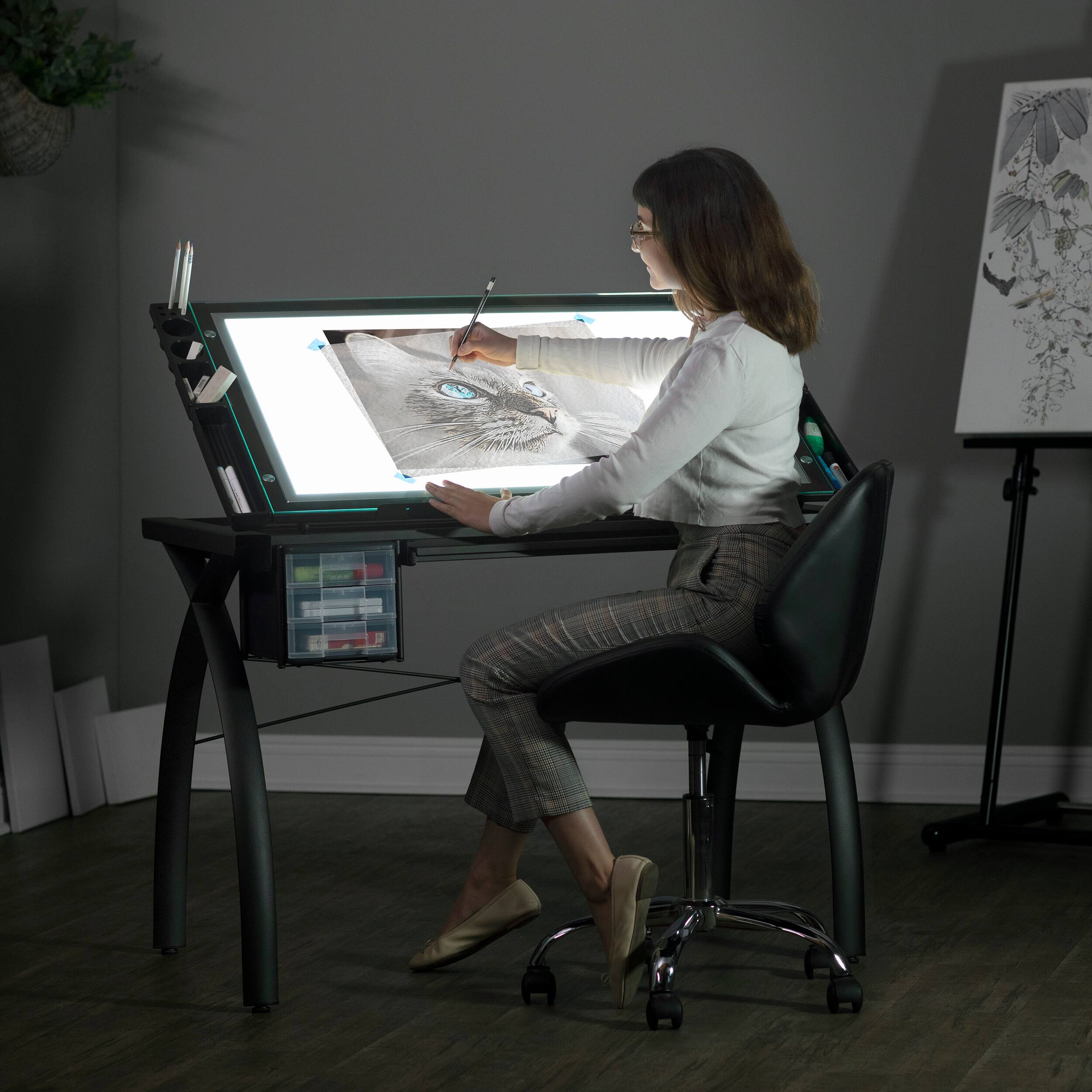 Alt View 11. Studio Designs - Futura Light Table for Artists and Drawing - Black / Clear Glass.