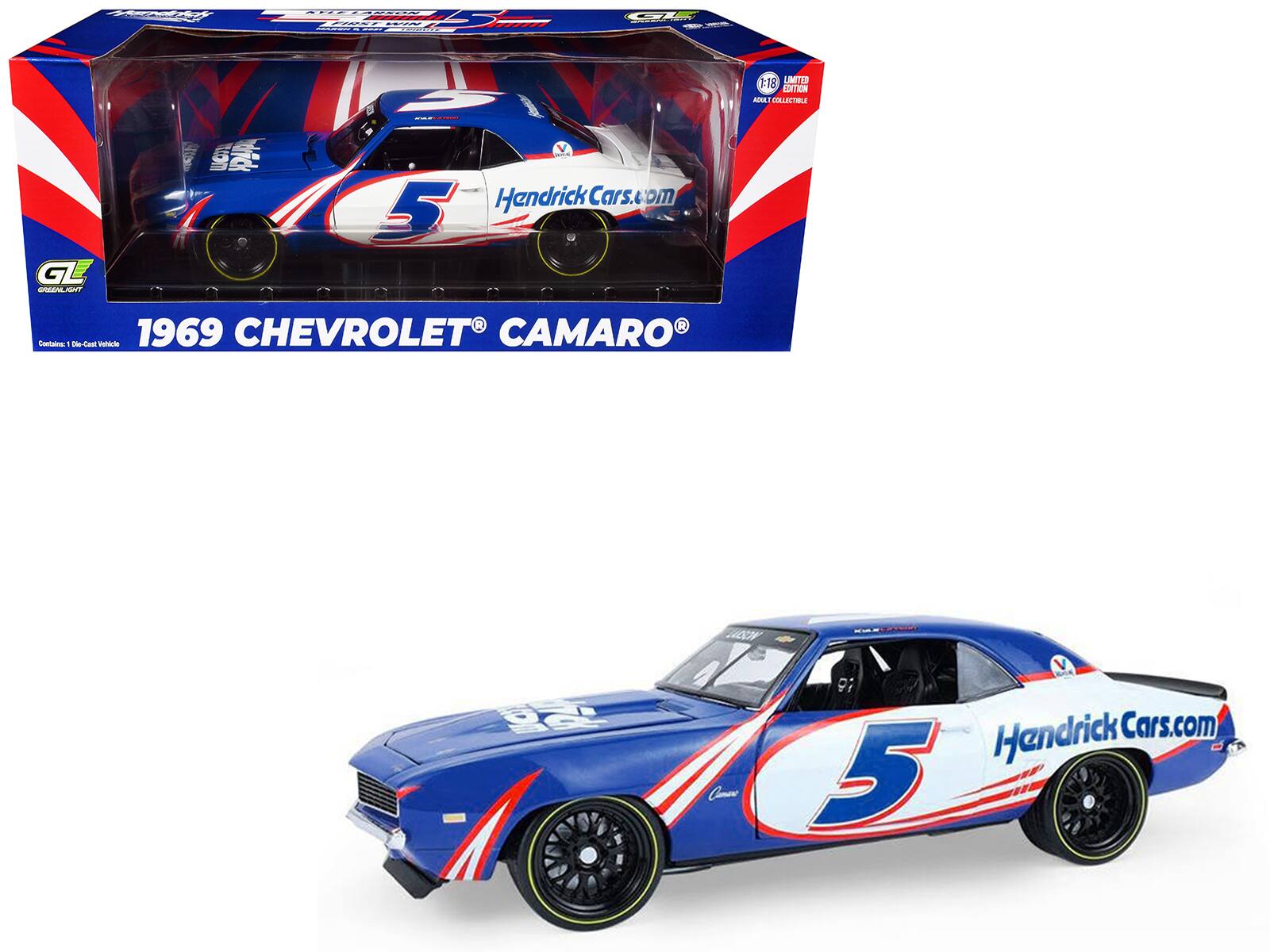 | T TUE ! C I  GL -_NY  i Wick | Hendrick Cars.com 5 1:18 LIMITED ADULT COLLECTIBLE . R Contact - - - velucte 1969 CHEVROLET CAMARO 6 V 9; Hendrick Cars.com 5