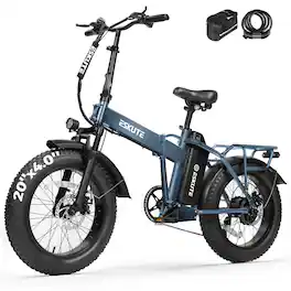 Eskute - Foldable 20" Fat Tire eBike, 1200W Peak Motor, 80-Mile Range, NFC Unlock, Front Suspension with Phone Bag & Lock - Blue