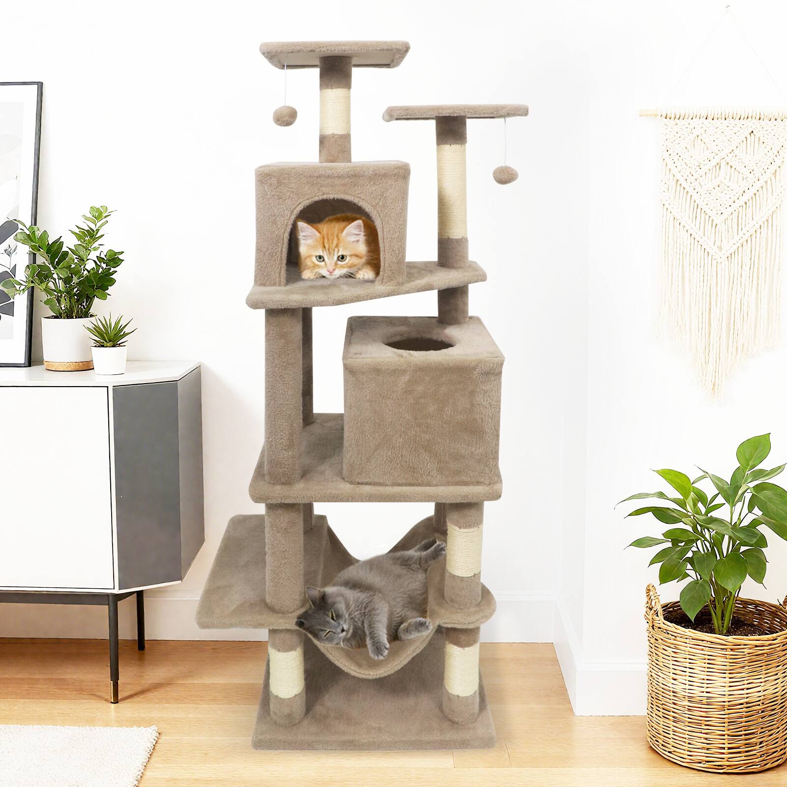 Alt View 1. Gymax - Gymax 57'' Cat Tree for Indoor Cats w/Dual Condos Hammock Sisal Scratching Posts Coffee.