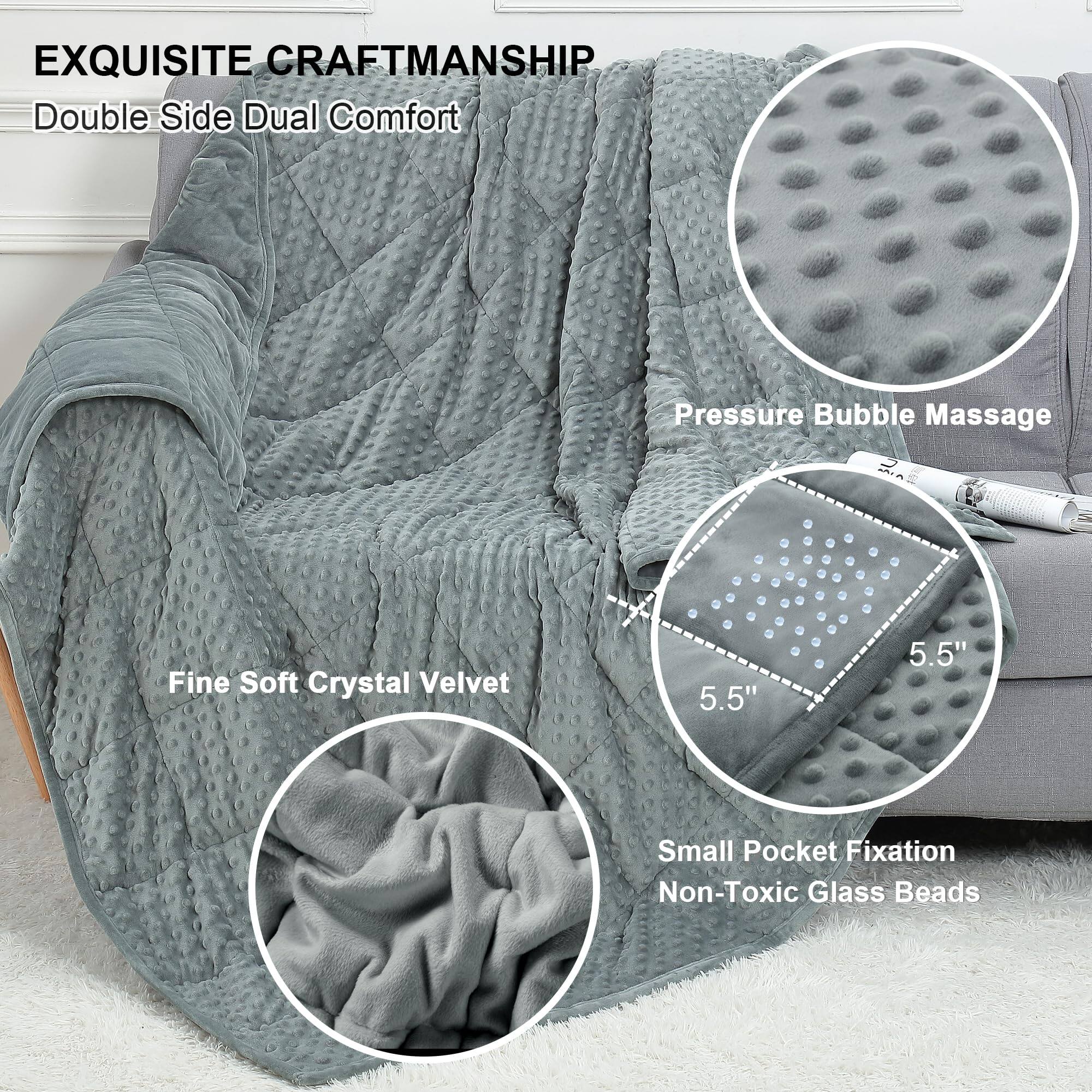 EXQUISITE CRAFTSMANSHIP  
Double Side Dual Comfort  

Pressure Bubble Massage  

Fine Soft Crystal Velvet  

Small Pocket Fixation  
Non-Toxic Glass Beads  

5.5" x 5.5"