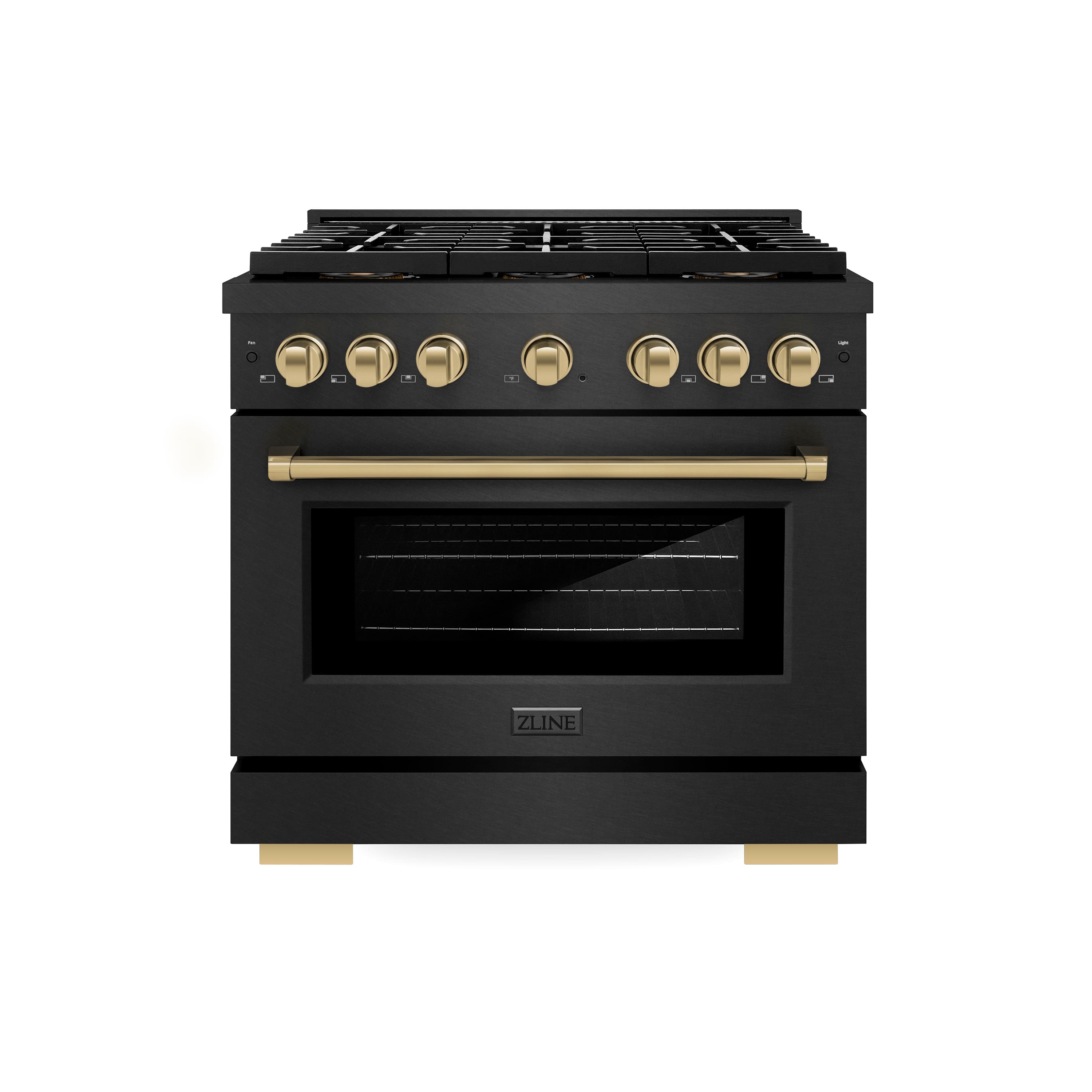 Front. ZLINE - ZLINE Autograph 36 in. 5.2 cu. ft. Freestanding Paramount DuoPro Dual Fuel Range in Black Satin Steel and Bronze Accents - Black Satin Stainless Steel.