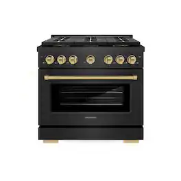 ZLINE - Autograph 36 in. 5.2 cu. ft. Freestanding Paramount DuoPro Dual Fuel Range in Black Satin Steel and Bronze Accents - Black Satin Stainless Steel