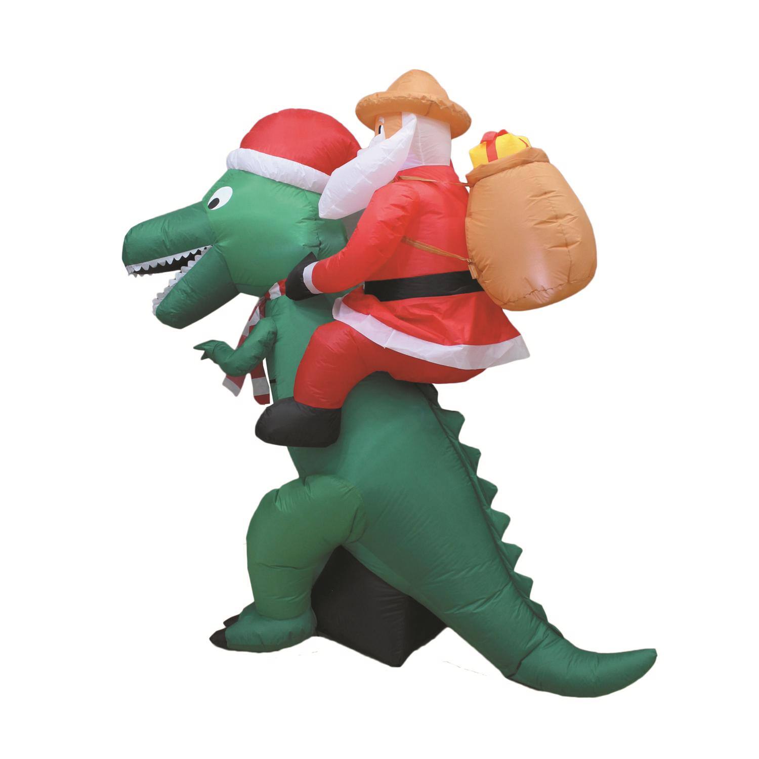 Back. A Holiday Company - A Holiday Company Jurassic Santa LED Dinosaur with Santa 6 ft. Inflatable - Multicolored.