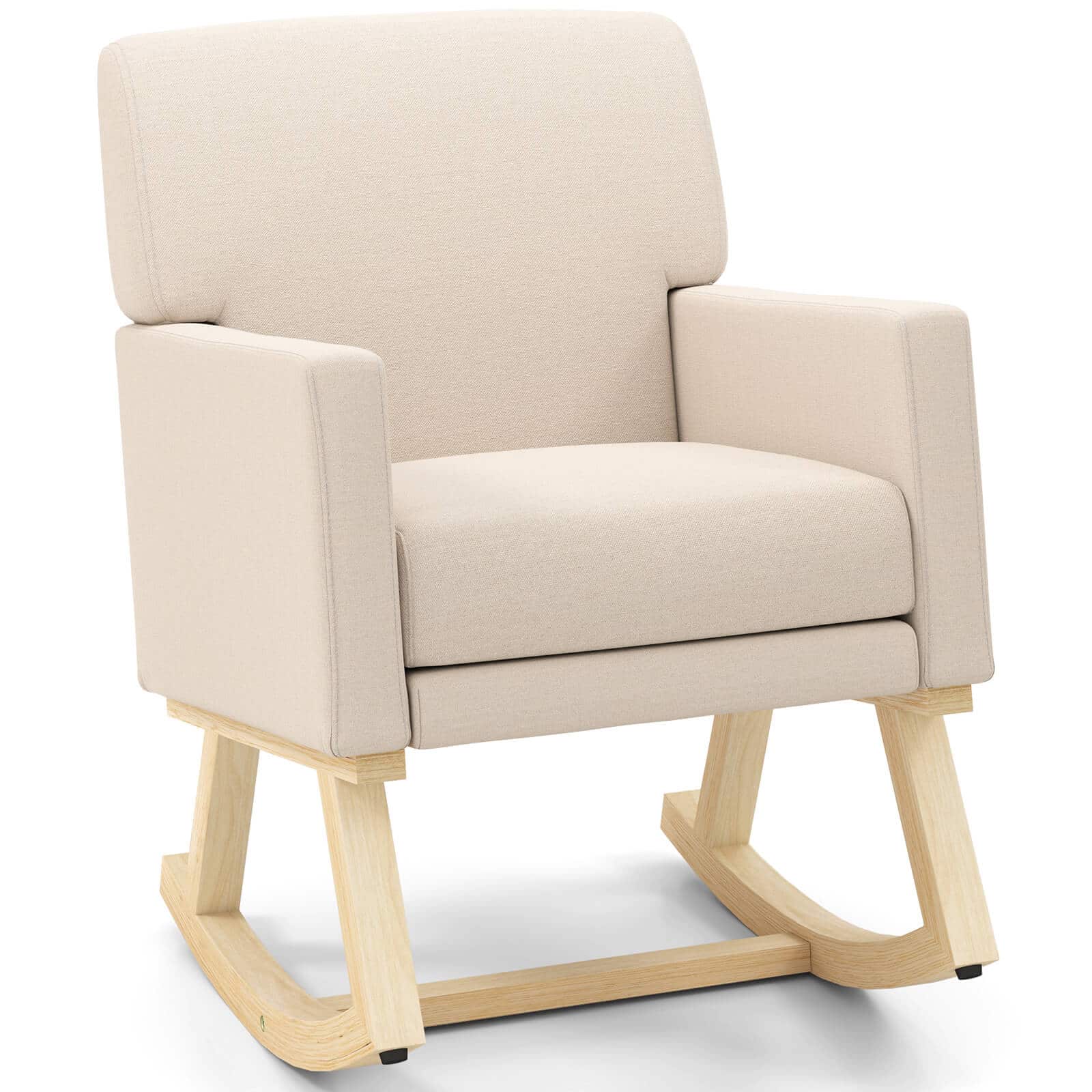 Front. Costway - Costway Upholstered Rocking Chair with Widened Backrest Machine-washable Seat Cushion Cover - Beige.