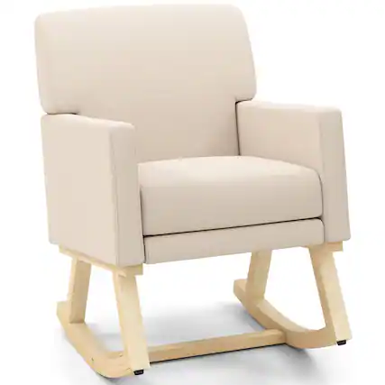 Front. Costway - Costway Upholstered Rocking Chair with Widened Backrest Machine-washable Seat Cushion Cover - Beige.