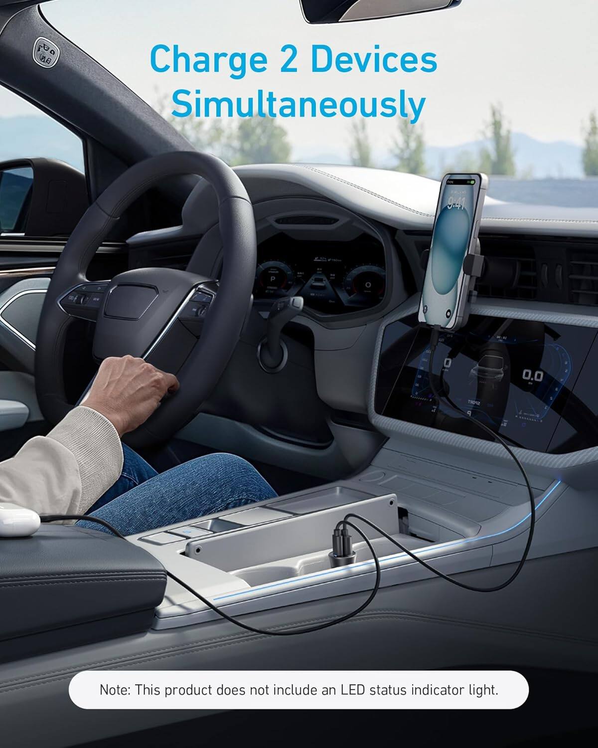 Charge 2 Devices Simultaneously

Note: This product does not include an LED status indicator light.