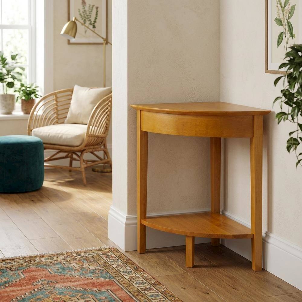 Alt View 3. FurniFact - Honey Corner Table with Solid and Composite Wood Finish for Modern Workspaces - Honey.